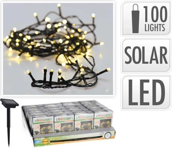 Solarny świąteczny łańcuch LED 2 m, 100 LED, ciepła biel, zielony przewód