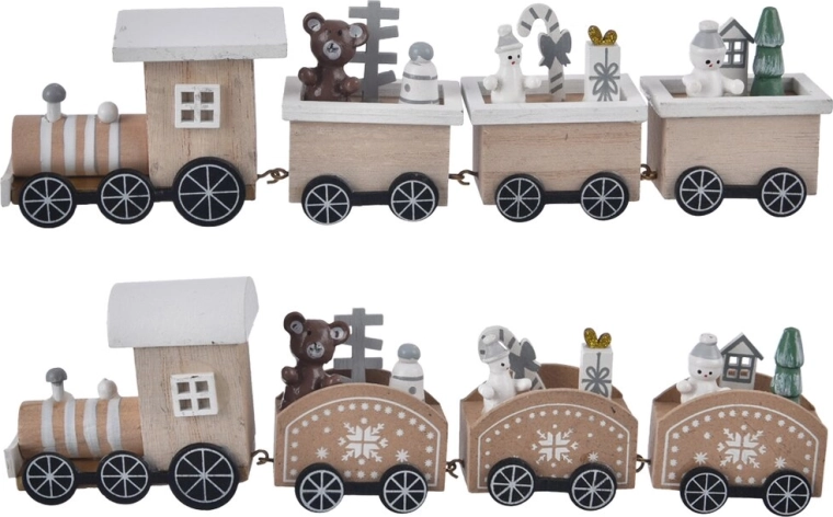 Drewniany świąteczny pociąg z lokomotywą i wagonikami 25 cm
