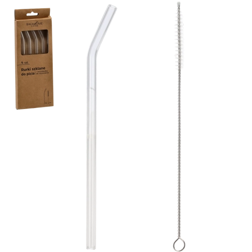 Szklane słomki EXTRALINK ze szczoteczką – zestaw 4 szt.