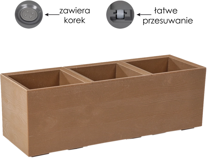 Donica Lamela Karo Eco Wood z imitacją drewna na kółkach 39 l