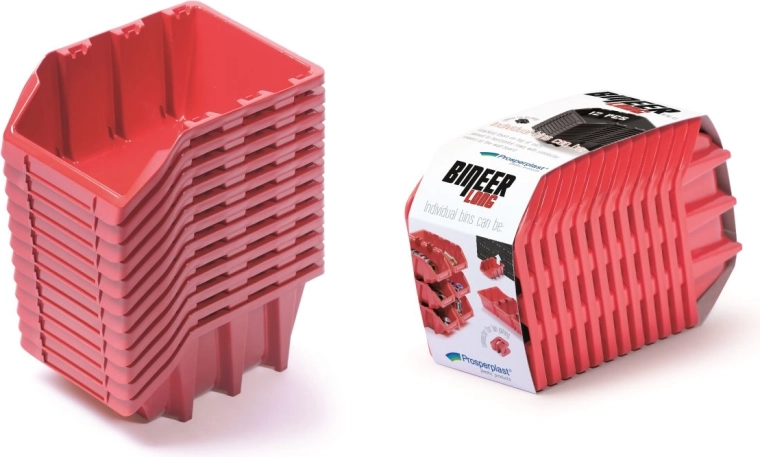 Zestaw pudełek magazynowych 12 szt. Bineer Long 190×77×120 mm – czerwony