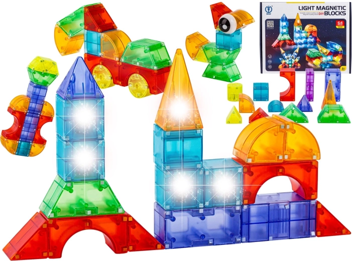 Magnetyczne świecące klocki konstrukcyjne 3D – 64 elementy