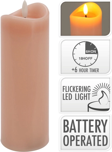 LED świeca 7 × 20 cm z migoczącym płomieniem i timerem – różowa