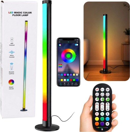 Rogowa stojąca lampa LED RGB 90 cm z trybem muzycznym, aplikacją i pilotem