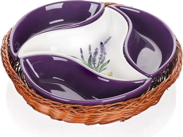 Zestaw misek do serwowania LAVENDER w wiklinowym koszyku, średnica 23 cm