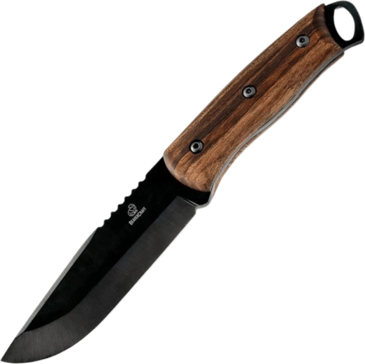 BeaverCraft BSH4 nóż bushcraft z oksydowanym ostrzem i orzechową rękojeścią, skórzane etui