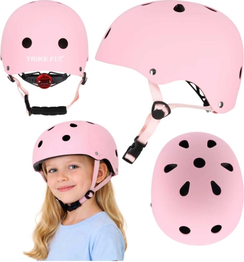 Trike Fix dziecięcy kask rowerowy z LED, różowy (S 48–54 cm)
