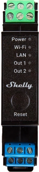 Shelly Pro 2PM dwukanałowe przekaźnik na szynę DIN z WiFi/LAN i pomiarem mocy