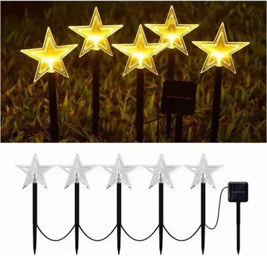 Solarne lampki LED do ogrodu w kształcie gwiazd – 5 szt.