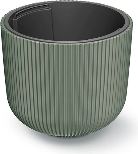 Doniczka z wkładem 29,8 cm – ciemnozielona, żebrowany plastik