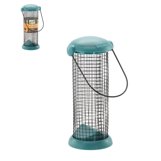 Wiszce karmnik dla ptaków z klapką, metalowa siatka, 21 cm