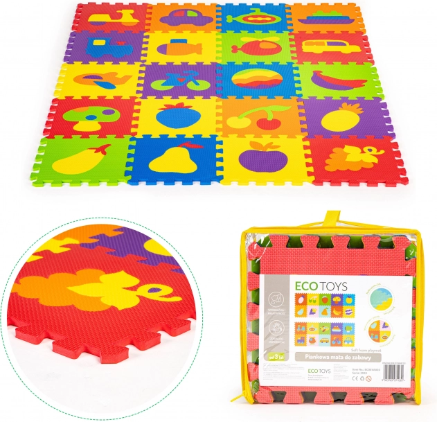 Piankowa edukacyjna mata puzzle z EVA, 20 elementów, 148 × 119 cm ECOTOYS