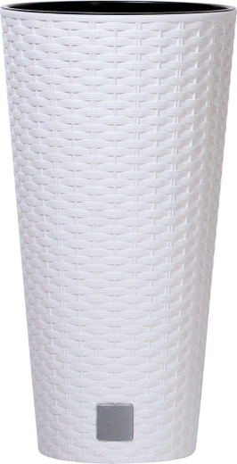 plastowa donica z fakturą rattanu PROSPERPLAST Rato Tubus, biała, 20 cm