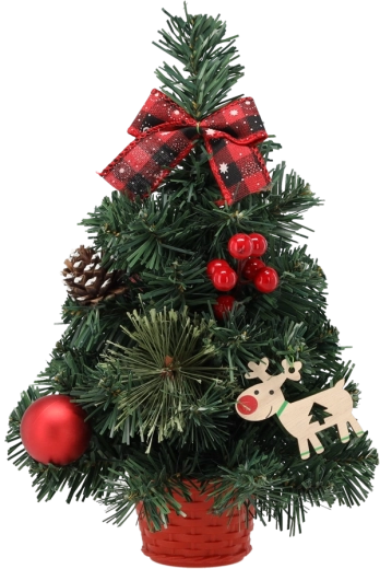 Dekoracyjna choinka 30 cm z czerwonymi poinsecjami