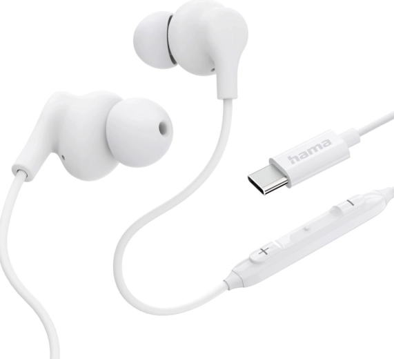 Hama Curly przewodowe słuchawki douszne USB‑C białe