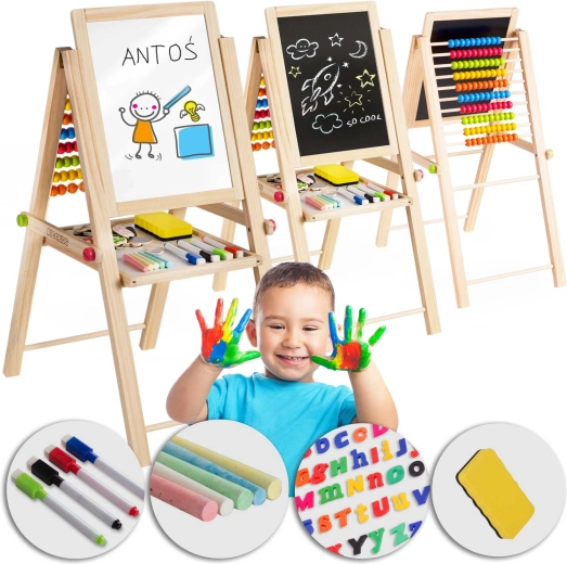Składana magnetyczna i kredowa tablica dla dzieci Ricokids z liczydłem
