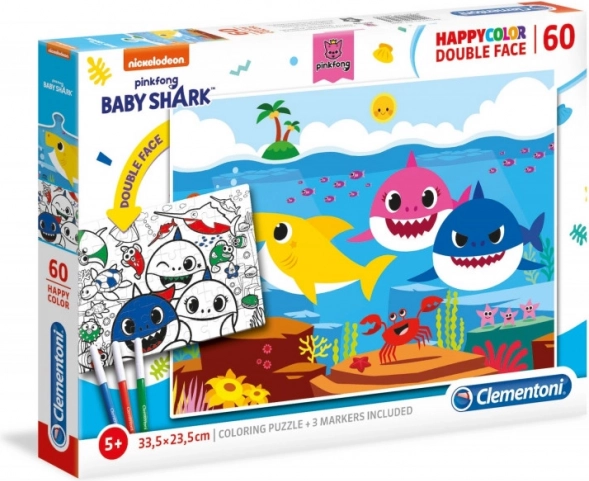 Dwustronne puzzle i kolorowanka BABY SHARK 60 elementów