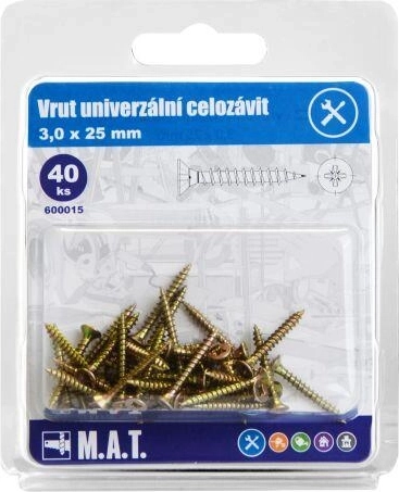 Wkręty uniwersalne z pełnym gwintem 3,0 × 25 mm, ocynkowane, 40 szt.
