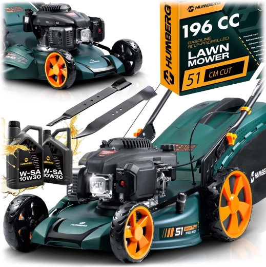 Spalinowa kosiarka z napędem 51 cm, kosz 70 l, silnik LONCIN 196 cc + olej