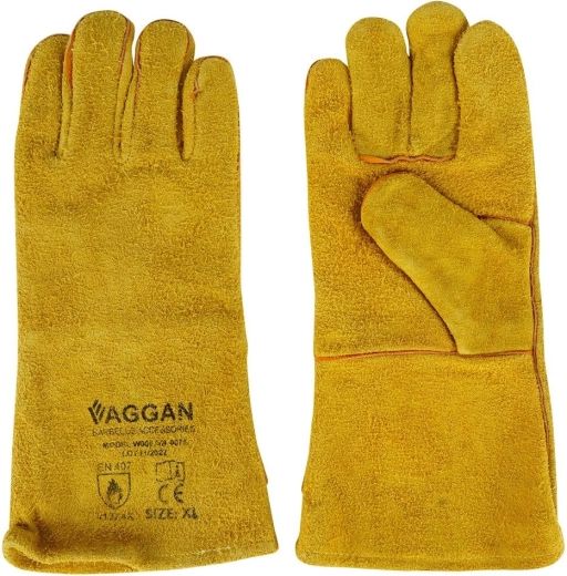 Skórzane rękawice do grillowania XL 34 cm – odporne na wysoką temperaturę z długim mankietem