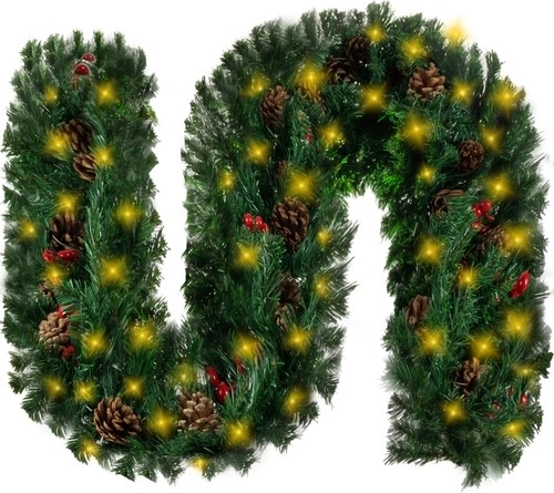 Świąteczna girlanda 270 cm z ciepłymi światłami LED i naturalnymi ozdobami