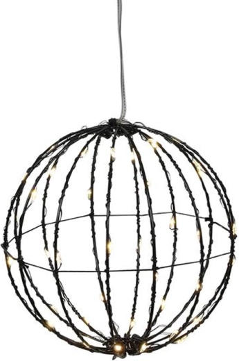 Czarna świąteczna dekoracja świetlna w kształcie kuli z timerem, 40 LED, 15 cm