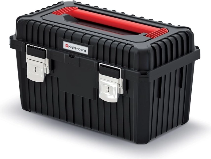 Skrzynka narzędziowa HEAVY z metalowymi zamkami, 585 × 360 × 337 mm, czarna