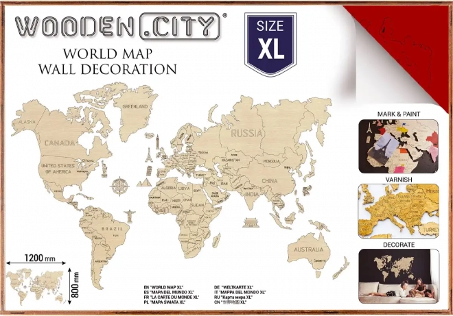 WOODEN CITY drewniana mapa świata 3D na ścianę XL – Koralowy