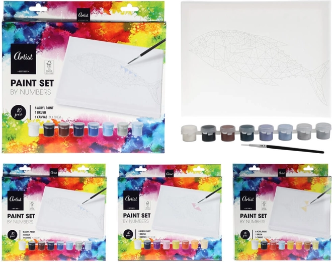 zestaw malarski z nadrukowanym motywem – farby akrylowe, płótno 24 × 30 cm i pędzel