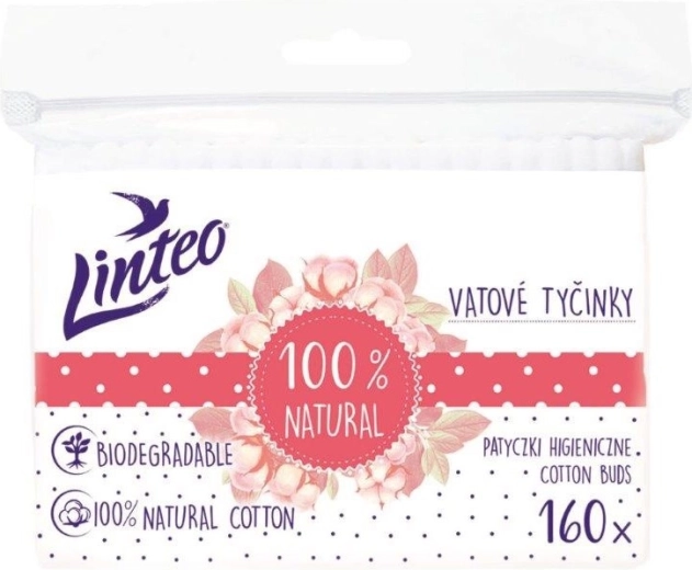 Patyczki higieniczne Linteo z papierowym trzonkiem 100% natural 160 szt.
