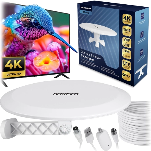 Wewnętrzna i zewnętrzna antena TV BERDSEN ultra HD 4K biała