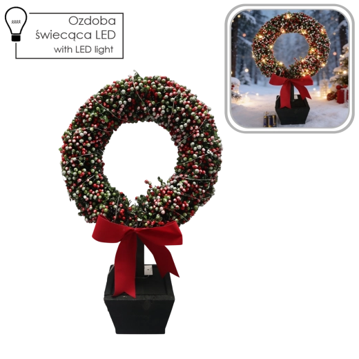 Dekoracja świąteczna – wieniec LED w donicy 47 cm