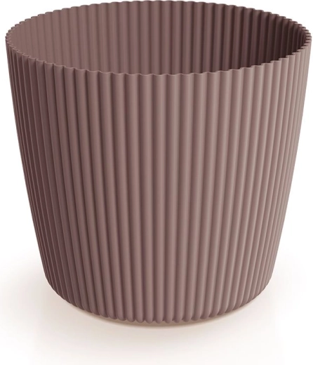 Doniczka Milly Round 12,9 cm marsala – plastikowa żłobkowana osłonka na kwiaty do wnętrz i na zewnątrz