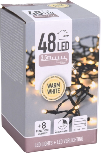 Świąteczne oświetlenie LED 3,5 m, 48 LED, ciepła biel, 8 funkcji, timer