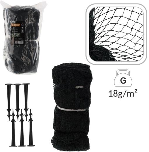 Siatka ochronna przeciw ptakom 8 × 20 m, 18 g/m² + 16 plastikowych kołków