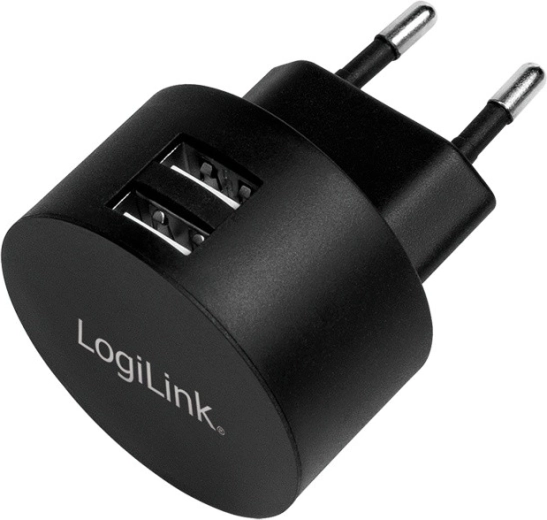 Ładowarka sieciowa LOGILINK 2× USB‑A 10,5 W czarna