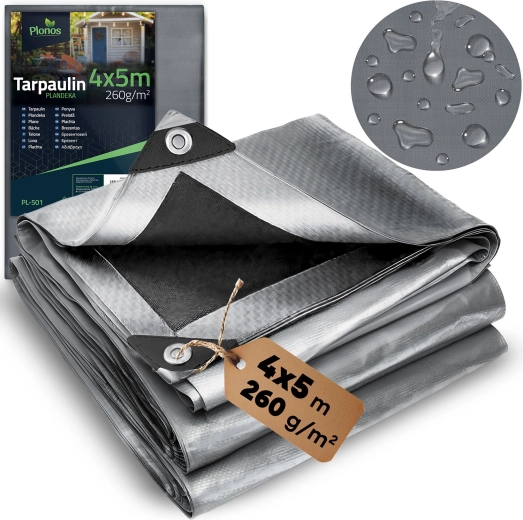 Plandeka HDPE 400 × 500 cm, 260 g/m², srebrno‑czarna