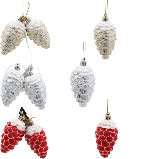 Zestaw świątecznych ozdób szyszki 9 cm – błyszczące plastikowe w złotym, srebrnym i czerwonym kolorze