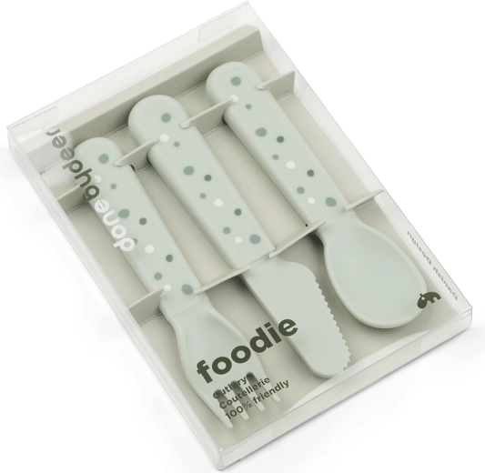 Done by Deer zestaw sztućców Foodie Happy dots zielony