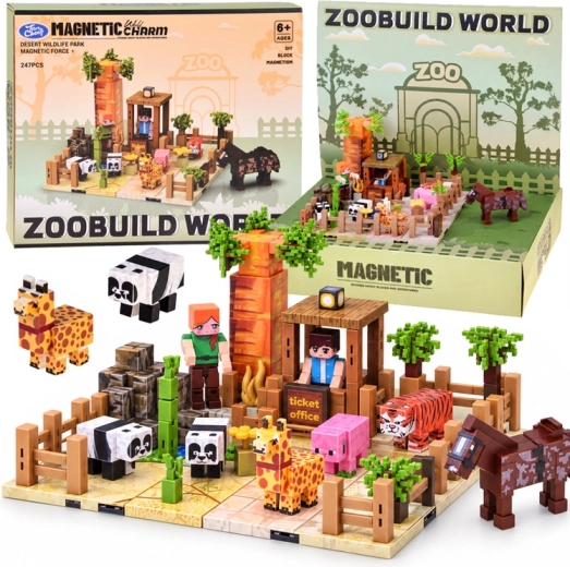 Magnetyczne klocki konstrukcyjne Zoo – pikselowe klocki 247 elementów