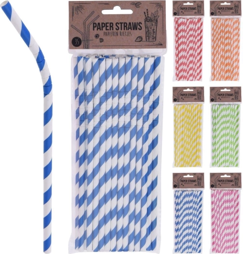 Papierowe słomki z przegubem 6 × 210 mm, mix kolorów (35 szt.)