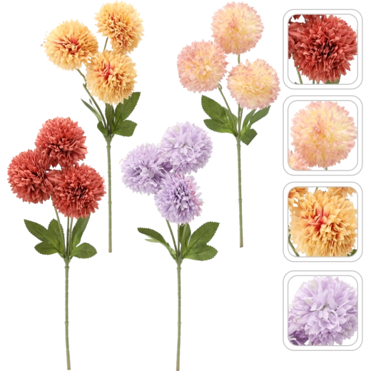 Sztuczna gałązka – bukiet 3 dalii, 43 cm, mix kolorów