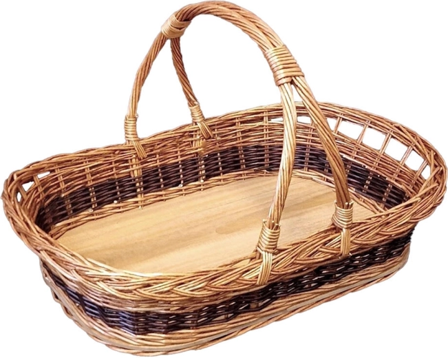 Duża lakierowana taca wiklinowa z uchwytami 53 × 40 × 27 cm