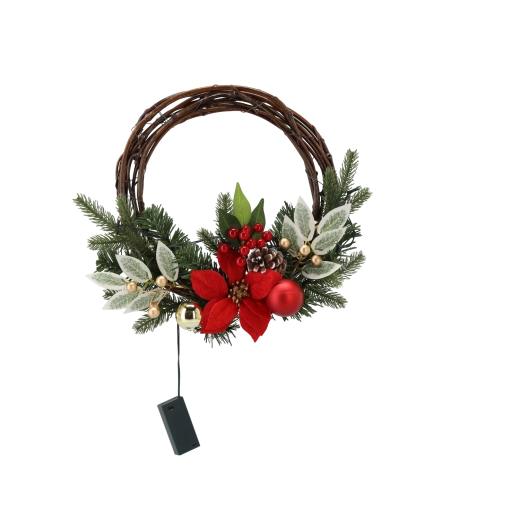 Wisz�cy wieniec bo�onarodzeniowy z wikliny z LED, 30 cm, czerwono‑z�oty