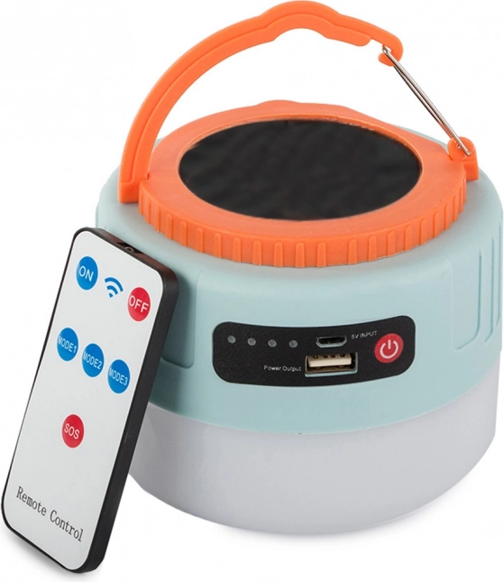 Solarny kempingowy lampion LED z USB i pilotem