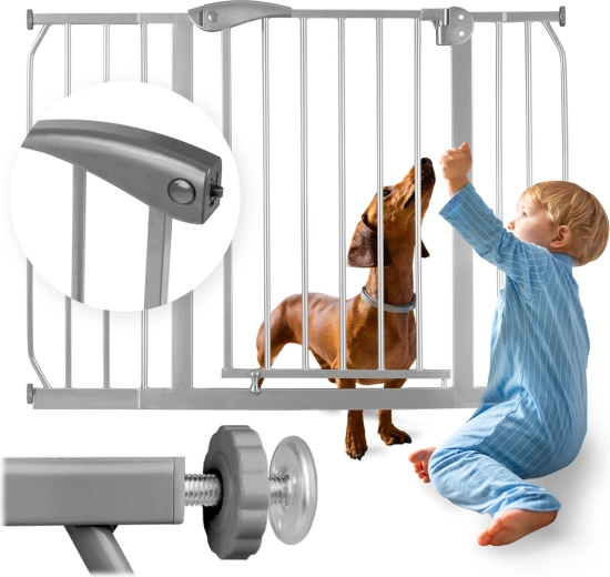 Szara barierka bezpieczeństwa NUKIDO dla dzieci i zwierząt, 75–115 cm