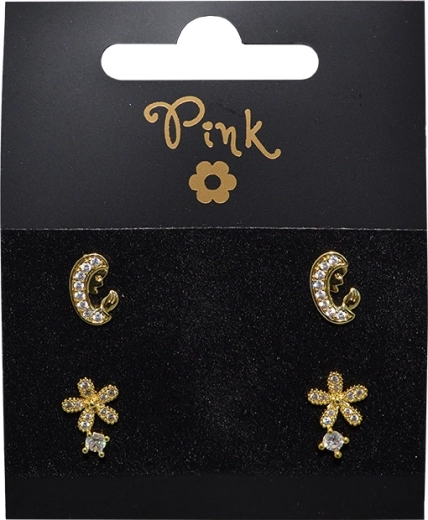 Pozłacany zestaw kolczyków Życie, 2 pary z kryształami