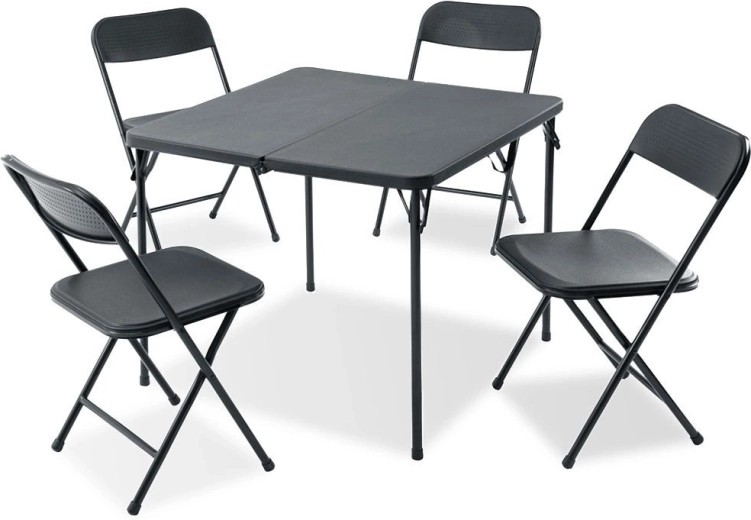 Składany zestaw ogrodowy 5 elementów z metalowym stołem i 4 krzesłami