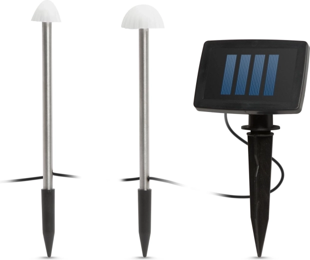Solarne lampki LED w kształcie miniaturowych grzybków, 12 sztuk, ciepła biel