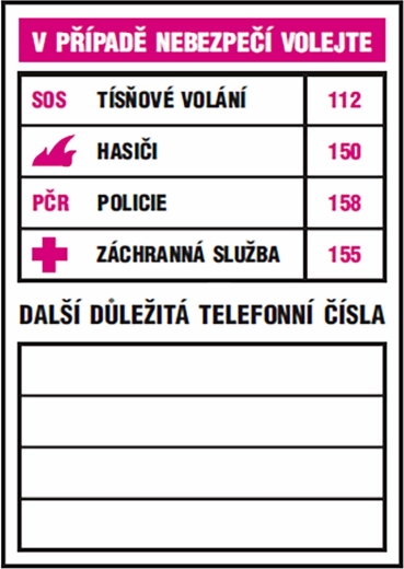 Samoprzylepna tabelka – ważne numery telefonów 74 × 105 mm